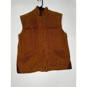 Corduroy Vest Tan Collared Snap Front Pockets Utility Casual Vintage Retro